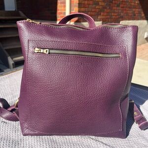 Portland Leather Plum Backpack Tote